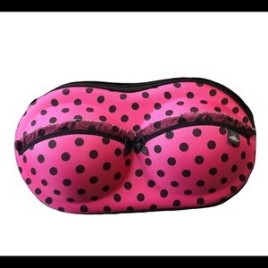 Jacky's Collection Bra Hard-Case Pink Black Polka W/Lace Zip-A-Round Feminine